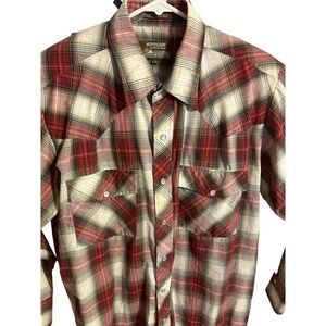 OUTLAW Western Wear Red Plaid Pearl Snap Long‎ Sleeve Shirt Size Large